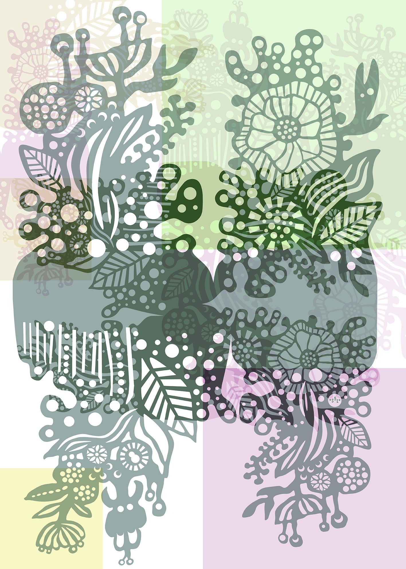 Poster 50x70cm mönster Semper Viridis - Multi